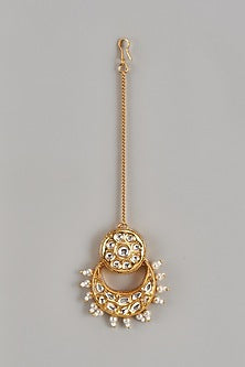 Gold Plated Kundan Polki & Pearl Maang Tikka