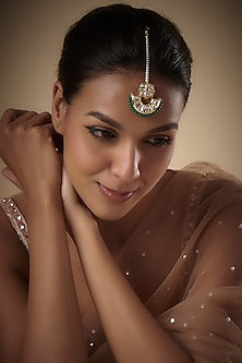 Gold Plated Emerald Stone & Kundan Polki Maang Tikka