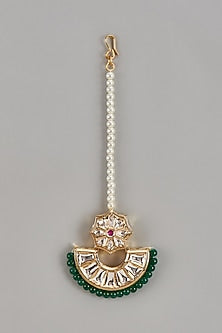Gold Plated Emerald Stone & Kundan Polki Maang Tikka