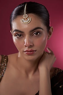 Gold Plated Kundan Polki & Pearl Maang Tikka