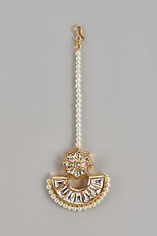 Gold Plated Kundan Polki & Pearl Maang Tikka