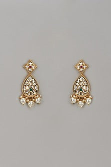 Gold Plated Kundan Polki & Pearl Dangler Earrings