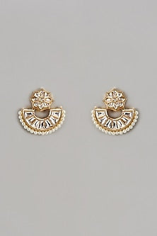 Gold Plated Kundan Polki & Pearl Chandbali Earrings