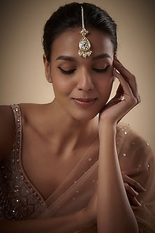 Gold Plated Kundan Polki & Pearl Maang Tikka