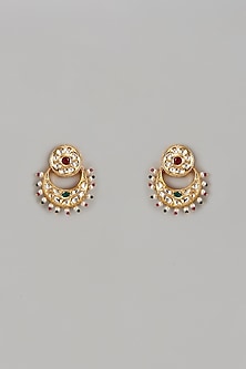 Gold Plated Kundan Polki & Pearl Chandbali Earrings