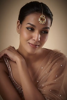 Gold Plated Kundan Polki & Pearl Maang Tikka