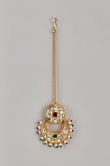 Gold Plated Kundan Polki & Pearl Maang Tikka