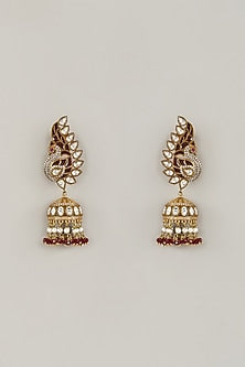 Two-Tone Finish Kundan Polki & Ruby Beaded Jhumka Earrings
