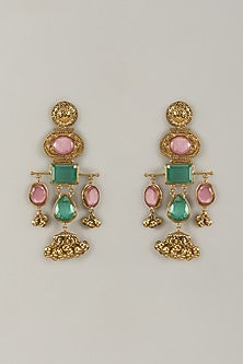Gold Plated Kundan Polki & Pink Stone Dangler Earrings