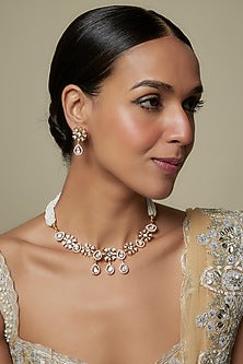 Gold Plated Kundan Polki & Pearl Necklace Set