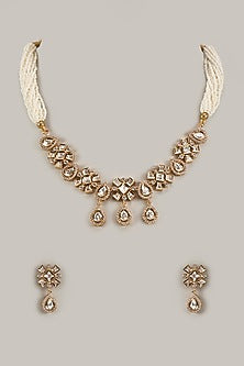 Gold Plated Kundan Polki & Pearl Necklace Set