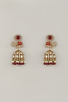 Gold Plated Kundan Polki & Red Stone Ganesha Dangler Earrings