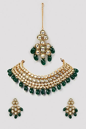 Gold Plated Kundan & Agates Necklace Set