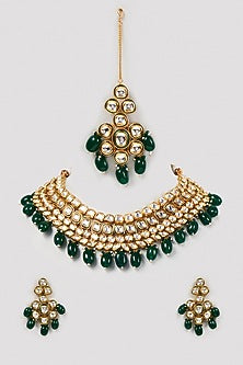 Gold Plated Kundan & Agates Necklace Set