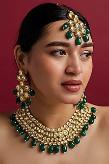 Gold Plated Kundan & Agates Necklace Set