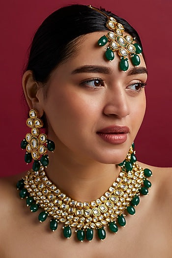 Gold Plated Kundan & Agates Necklace Set