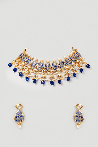 Gold Plated Beaded Meenakari Necklace Set