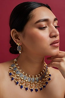Gold Plated Beaded Meenakari Necklace Set