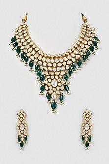 Gold Plated Agate & Beads Necklace Set