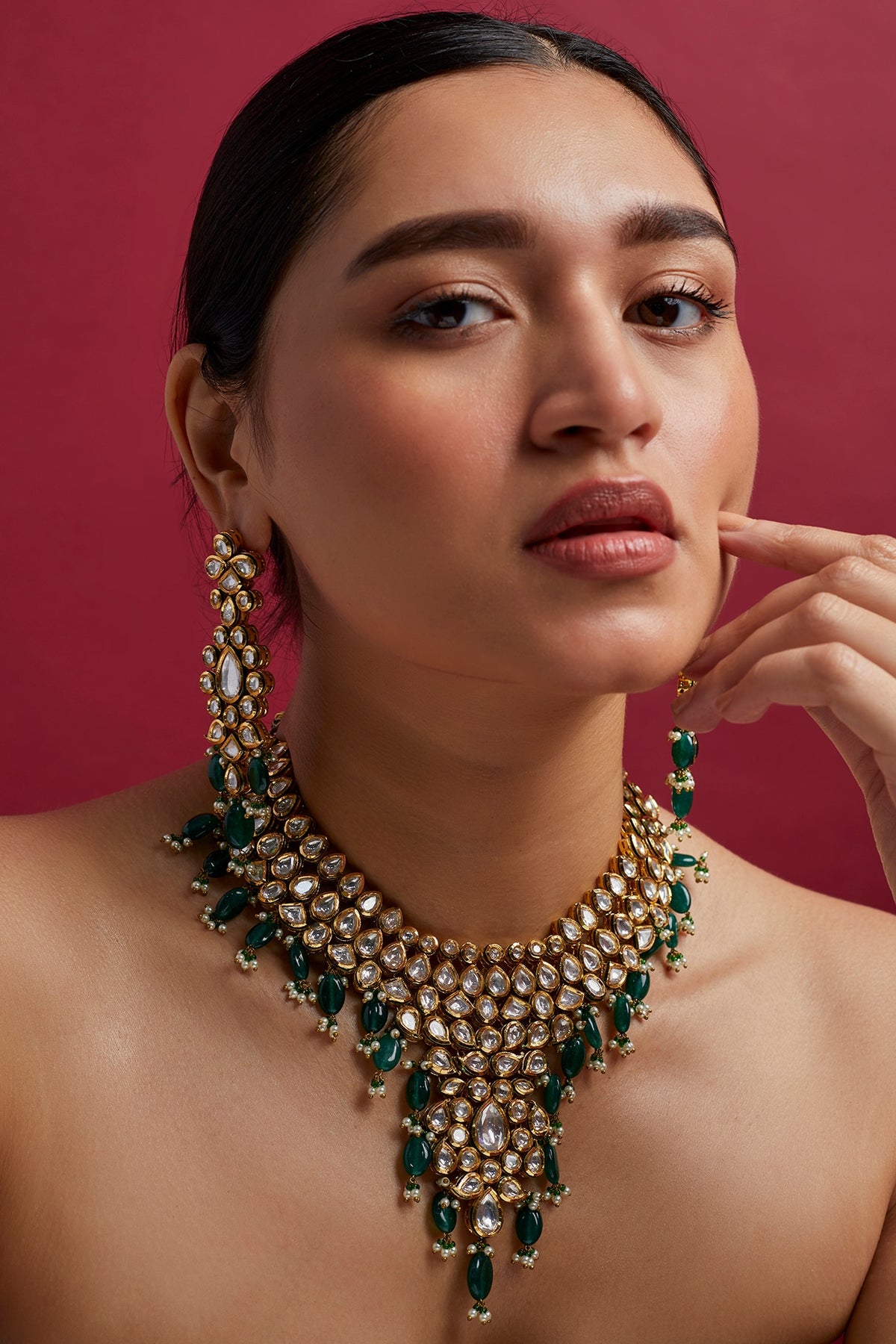 Gold Plated Agate & Beads Necklace Set