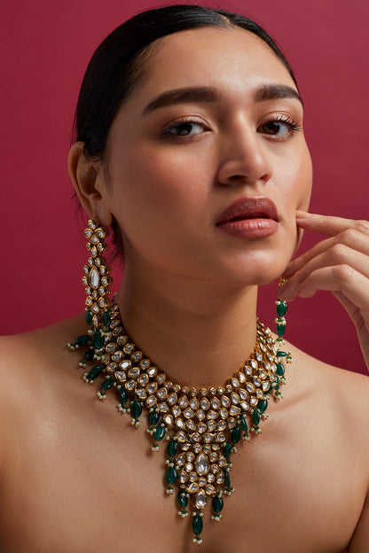 Gold Plated Agate & Beads Necklace Set