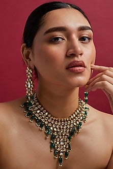 Gold Plated Agate & Beads Necklace Set