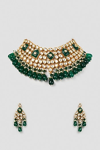Gold Plated Kundan Polki Necklace Set