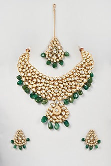 Gold Plated Necklace Set With Kundan Polki