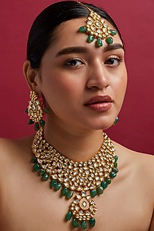 Gold Plated Necklace Set With Kundan Polki