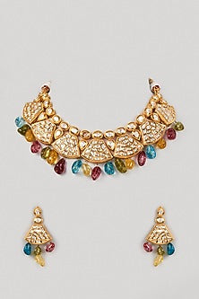 Gold Plated Kundan Polki Choker Necklace Set