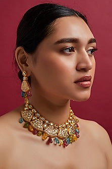 Gold Plated Kundan Polki Choker Necklace Set