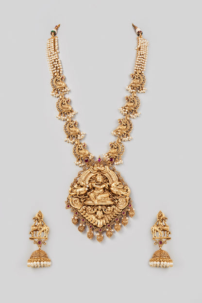 Gold Finish Lakshmi Pendant Necklace Set