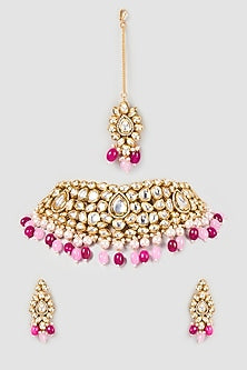 Gold Plated Agate Choker Necklace Set