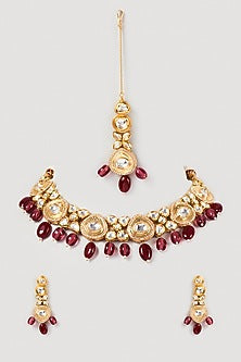 Gold Plated Beaded Choker Necklace Set