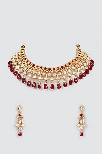 Gold Plated Kundan Polki & Agate Necklace Set