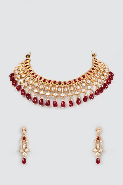 Gold Plated Kundan Polki & Agate Necklace Set