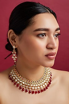 Gold Plated Kundan Polki & Agate Necklace Set