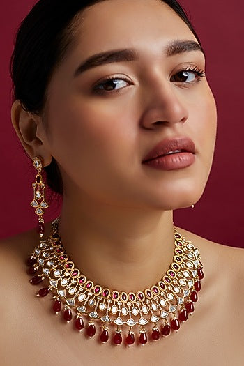 Gold Plated Kundan Polki & Agate Necklace Set