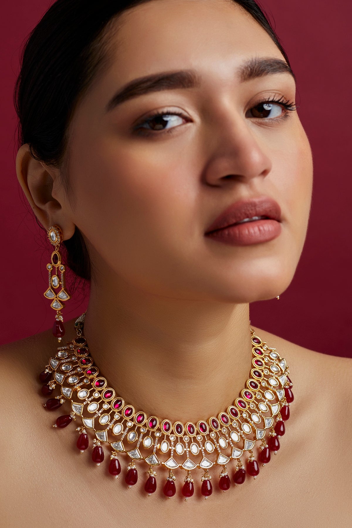 Gold Plated Kundan Polki & Agate Necklace Set