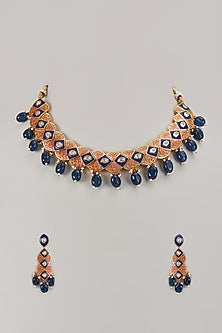 Gold Plated Kundan Polki & Beaded Meenakari Choker Necklace Set