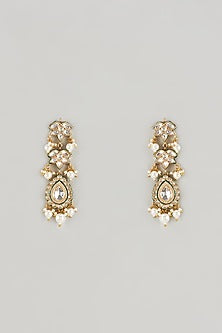 Gold Plated Kundan Polki & Pearl Meenakari Dangler Earrings