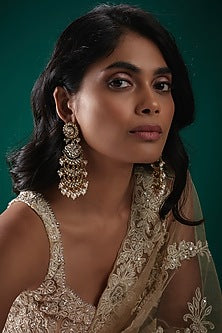 Gold Plated Kundan Polki & Pearl Meenakari Dangler Earrings