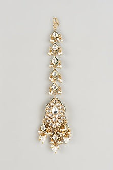 Gold Plated Kundan Polki & Pearl Meenakari Maangtikka