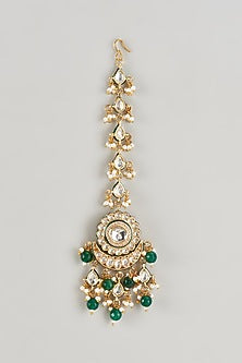 Gold Plated Kundan Polki & Beaded Meenakari Maangtikka