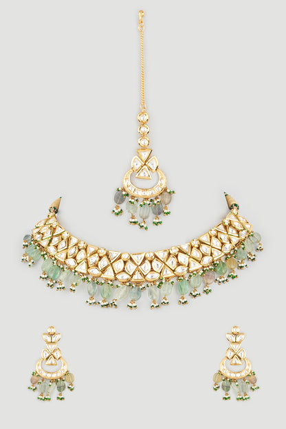 Gold Plated Mint Beaded Necklace Set