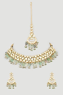 Gold Plated Mint Beaded Necklace Set