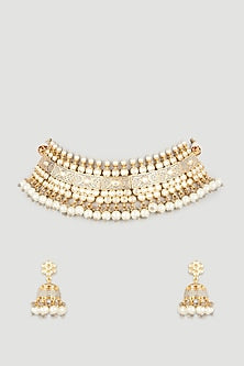 Gold Plated Pearl Choker Necklace Set