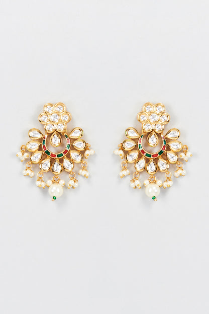 Gold Plated Kundan Polki Dangler Earrings