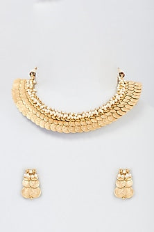 Gold Plated Pearl Coin Temple Necklace Set