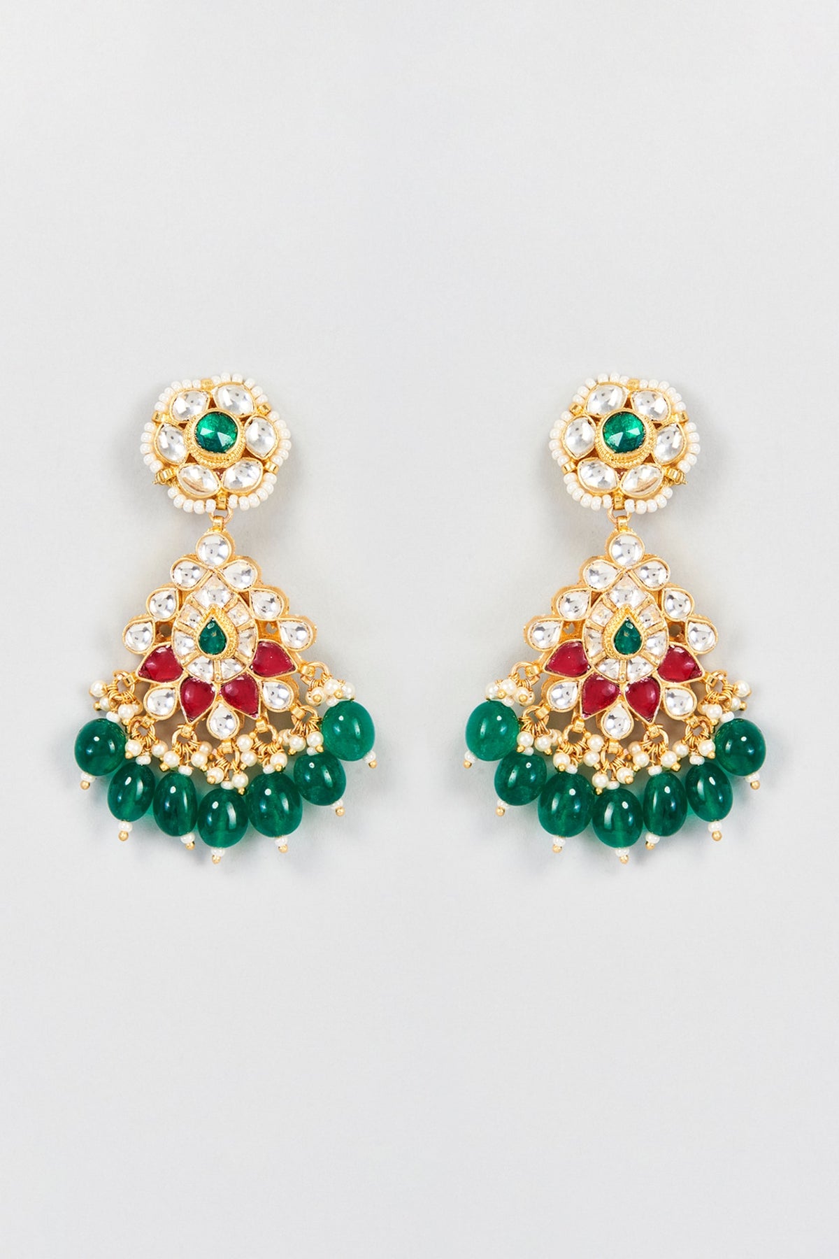 Gold Plated Ruby & Emerald Stone Dangler Earrings
